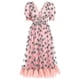 thumbnail image 4 of Women's Fashion Strawberry Print Deep V Short Sleeve Mesh Cocktail Party Dress, 4 of 4