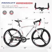 Marknig Road Bike, 14-Speed 700C Racing Bike for Adults with Lightweight Aluminum Frame and Dual Disc & V-Brakes, Commuter Bicycle for Men & Women, Smooth-Riding Fitness & City Bike, White & Red