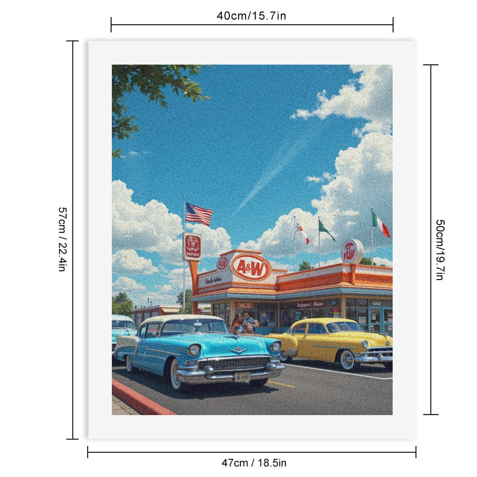 Paint By Numbers Kit for Adults Beginner - DIY Retro Cars Vintage Diner Scene Canvas Painting Kits for Adults, Frameless Paint By Number for Adults for Home Wall Decor 16x20 Inch