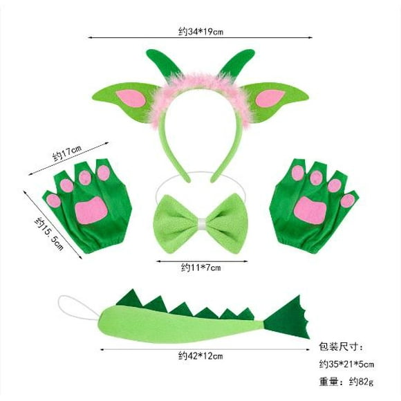 KAKOWELY juego de diadema de dinosaurio de peluche: bonitos accesorios de fiesta para cosplay, accesorios para disfraces de Halloween, aros para el pelo, cola de lazo, guantes para juegos de rol.