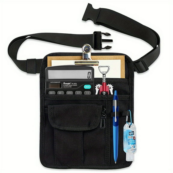 DODAMOUR Waitress Server Apron, Adjustable Waist Belt Apron with Pockets, Utility Server Pouch Restaurant Accessories Money Bag for Waiter Book, Tablet, Waitstaff Pens (Black)