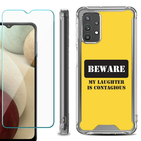 Shockproof Bumper Phone Case for Samsung Galaxy A32 5G, with Tempered Glass Screen Protector, by OneToughShield ® - Laughter