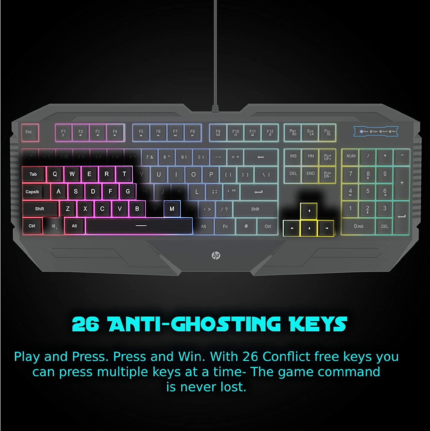 HP Spill-proof RGB Backlit Wired Ergonomic Gaming Keyboard and Mouse Combo, Anti-Ghosting Keys,