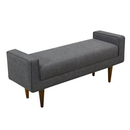 Benjara Bm195803 Textured Herringbone Bench With Flip Top Seat Hinged Lid Storage Sleek Wood Feet Drak Gray