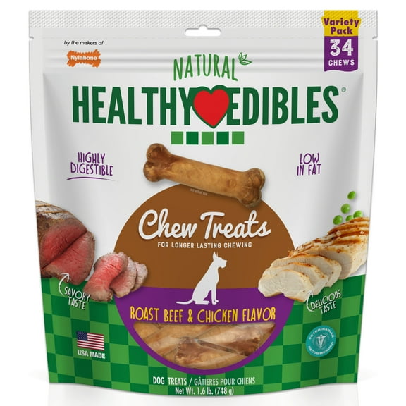Nylabone Healthy Edibles All-Natural Long Lasting Chew Treats Roast Beef & Chicken X-Small (34 Count)