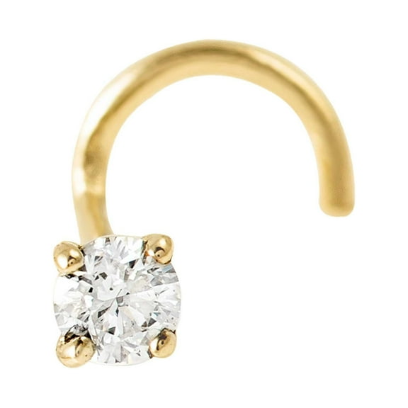 Solid 14Kt Gold Moissanite Stud Nose Ring - 22G Nose Screw Stud - Twisted Nose Ring - April Birthstone Nose Stud-NSYG-MNT2.5