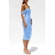 thumbnail image 3 of Vestido PRETTYGARDEN Ajustado con Fruncido y Hombros Descubiertos Azul Claro Talla S, 3 of 7