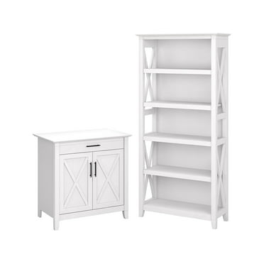 Bush Furniture Key West 5 Shelf, Threshold Carson Narrow Bookcase White Oak Finish