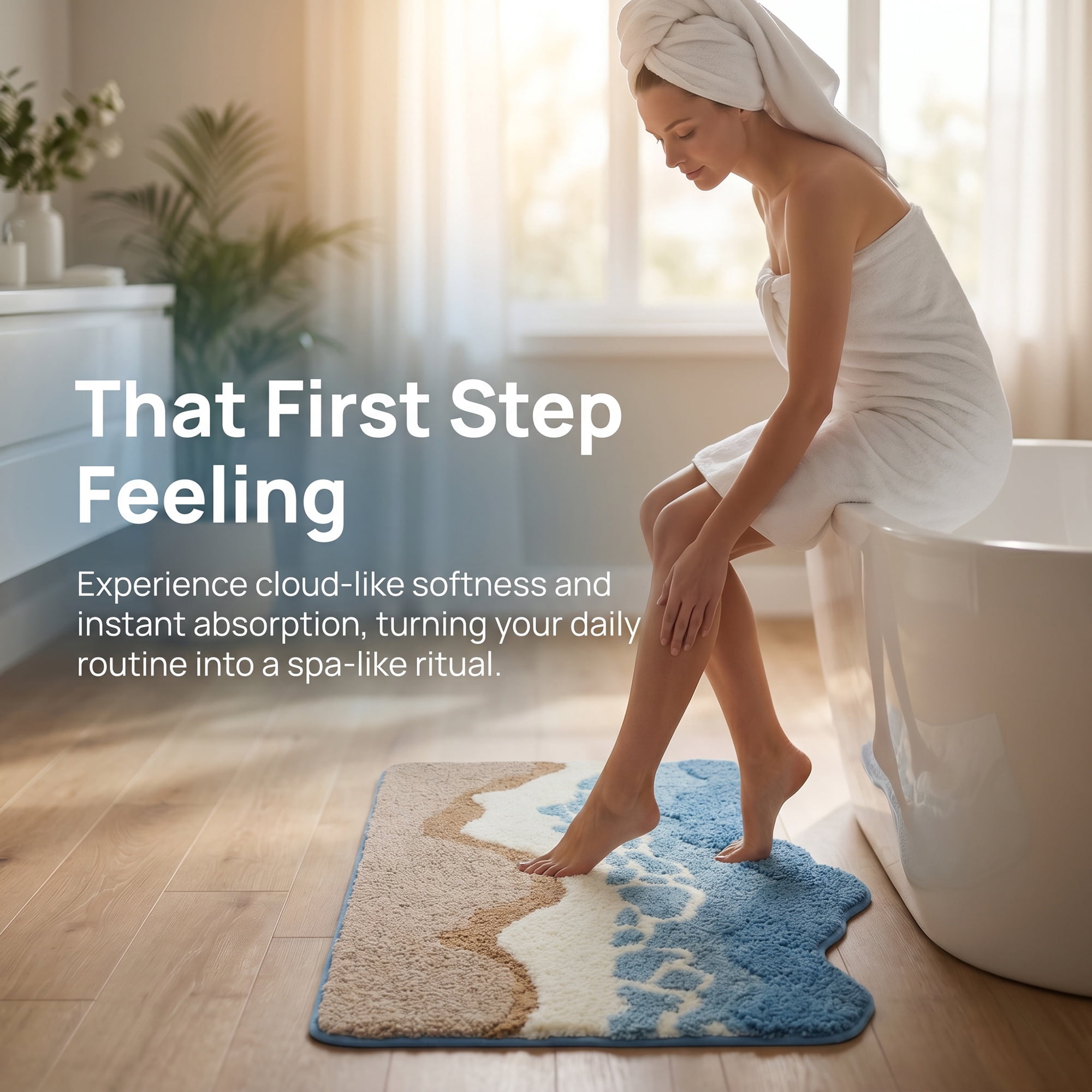 Unique Bargains Printed Microfiber Soft Plush Non Slip Bathroom Rug Blue 32" x 20"