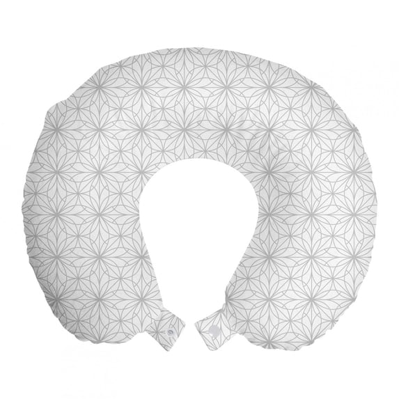 Abstract Travel Pillow Neck Rest, Basic Pattern of Intertwining Floral Elements in Monochrome Greyscale, Memory Foam Traveling Accessory Airplane and Car, 12", Pale Taupe and White, by Ambesonne