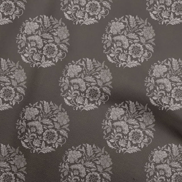 oneOone Georgette Viscose Light Brown Fabric Asian Batik Floral Craft Projects Decor Fabric Printed By The Yard 42 Inch Wide