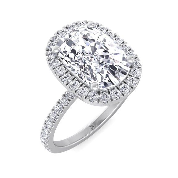 Wells - Moissanite Elongated Cushion Cut Halo Lab Diamond Engagement Ring With Sidestones