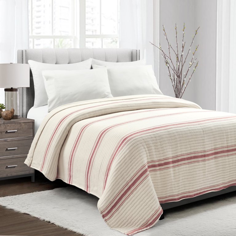 Lush Decor Farmhouse Stripe Comforter Red Set Full/Queen