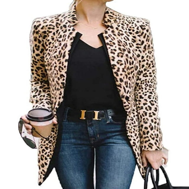 Cardigan Blazer à Manches Longues pour Femmes, Hauts, Manteau à Imprimé Léopard, Complet Formel