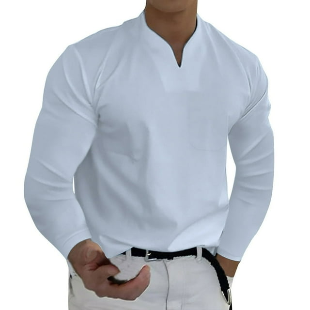 T-Shirt pour Hommes Homme Printemps Décontracté Col en V Uni Manches Longues Tee-Shirt Haut T-Shirts pour Hommes