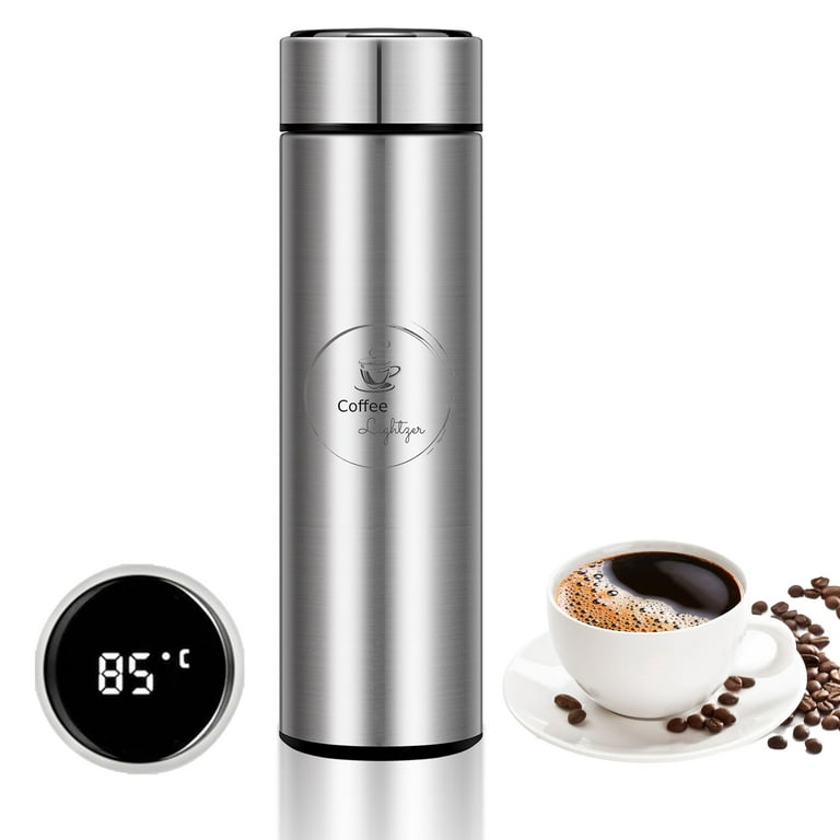 Lightzer Coffee Thermos 16.9Oz Smart Drink Flask LED 304 Stainless Steel  Bottle Black