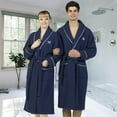 thumbnail image 2 of Authentic Hotel and Spa  Navy Blue Unisex Turkish Cotton Waffle Weave Terry Bath Robe with White Block Monogram M S/M, 2 of 5
