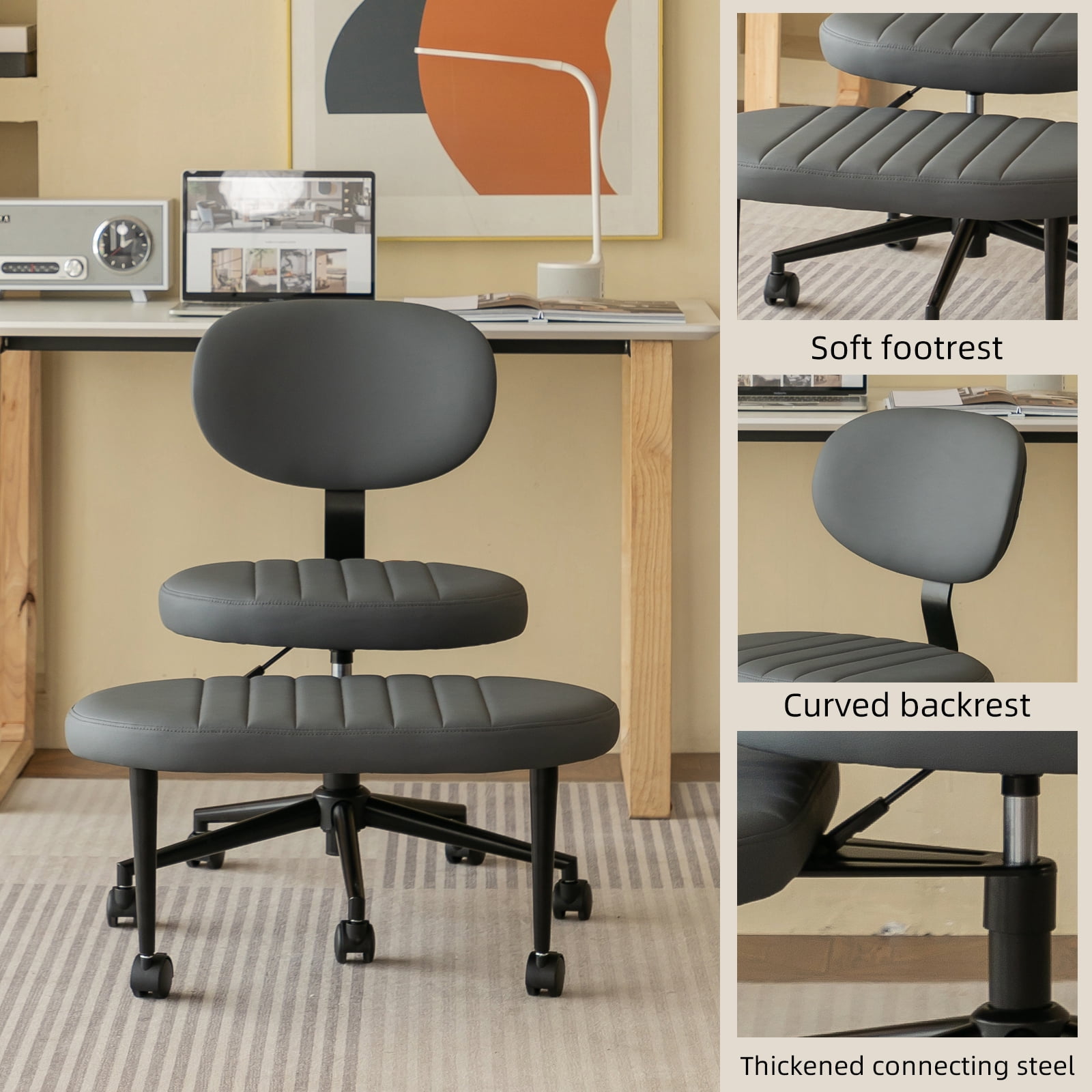 MOONMISS Ergonomic Office Chair – Multi-Position Cross Legged Design for Adults, Swivel Meditation & ADHD Fidget Desk Chair with Back Support & Rolling Base