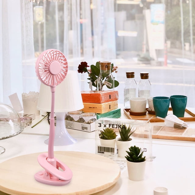 OULII 1Pc Small Fan with Clip for Night Time Use USB Powered Plastic Pink
