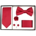 thumbnail image 1 of Berlioni Men's Handmade Microfiber Tie Bowtie Lapel Hanky Cufflinks Gift Box Set (Red), 1 of 1