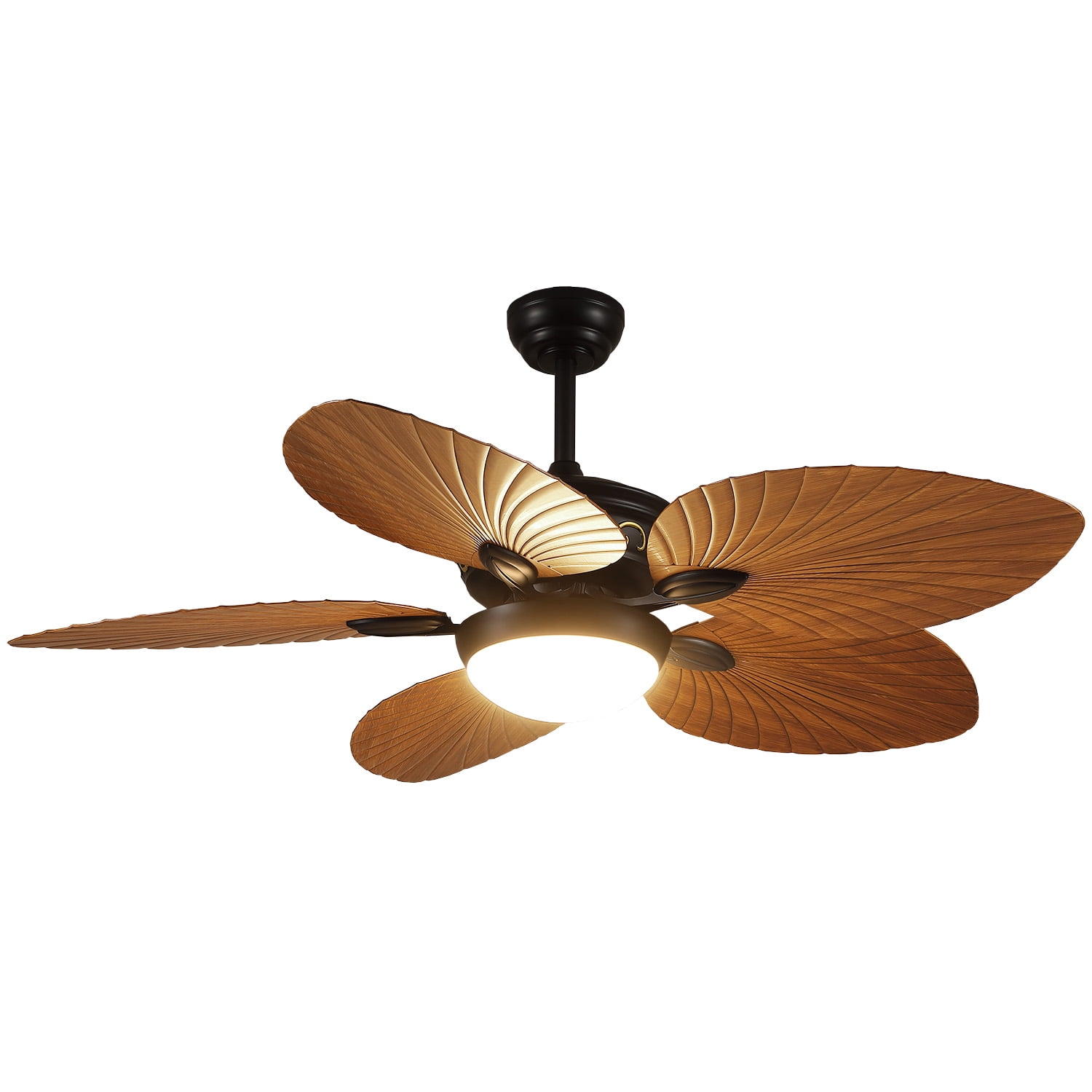 YIOSI 52 Inch Tropical Palm Leaf Ceiling Fan with LED Lights, Remote Control & App Operable, Reversible Quiet DC Motor, Dimmable, Indoor/Outdoor Ceiling Fans for Patios, Porches, Living Room, Brown