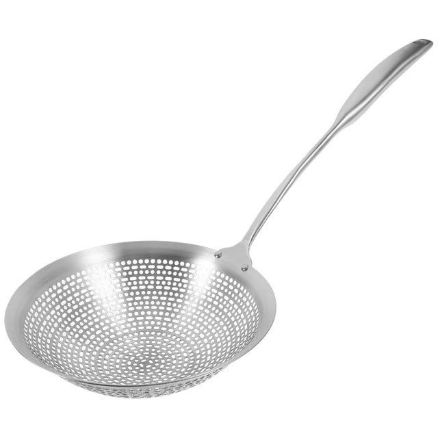 Colador grande de malla fina de acero inoxidable con mango reforzado y alargado, diseñado para chefs y cocina (plateado)