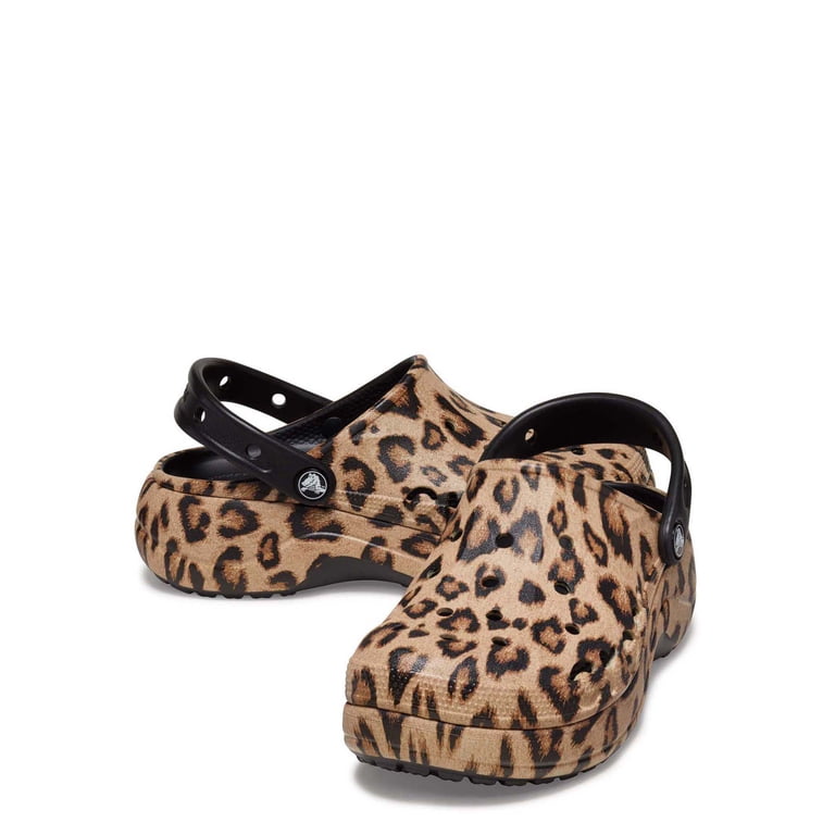 crocs platform flip flops leopard