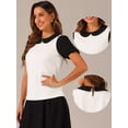 thumbnail image 2 of DARING DIVA Women Peter Pan Collar Contrast Puff Short Sleeve Top M White, 2 of 6