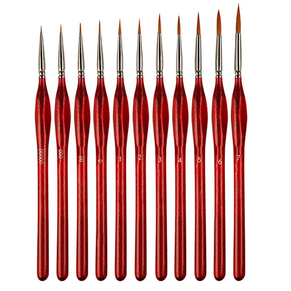 11 Pcs Miniature Detail Paint Brush Set with Natural Wood Handle for Acrylic Painting Fine Workmanship Ergonomic Design