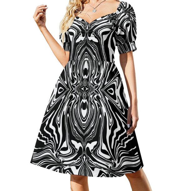 Vestido de noche de lujo con estampado caleidoscopio de mármol, manga corta, blanco y negro, para mujer, 2025