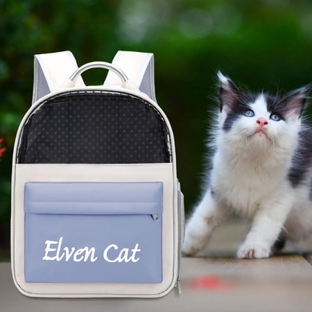 Breathable Pet Travel Carrier, Large Ventilate Shoulder Bag Backpack, Cat , for Outdoor Hiking Walking Camping Small Animals Blue