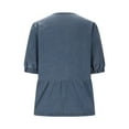 thumbnail image 5 of Women's Bow Tie Front Denim Shirt Puff Short Sleeve Crewneck Ruffle Hem Peplum Blouse Cute Y2K Jean Shirts, 5 of 7
