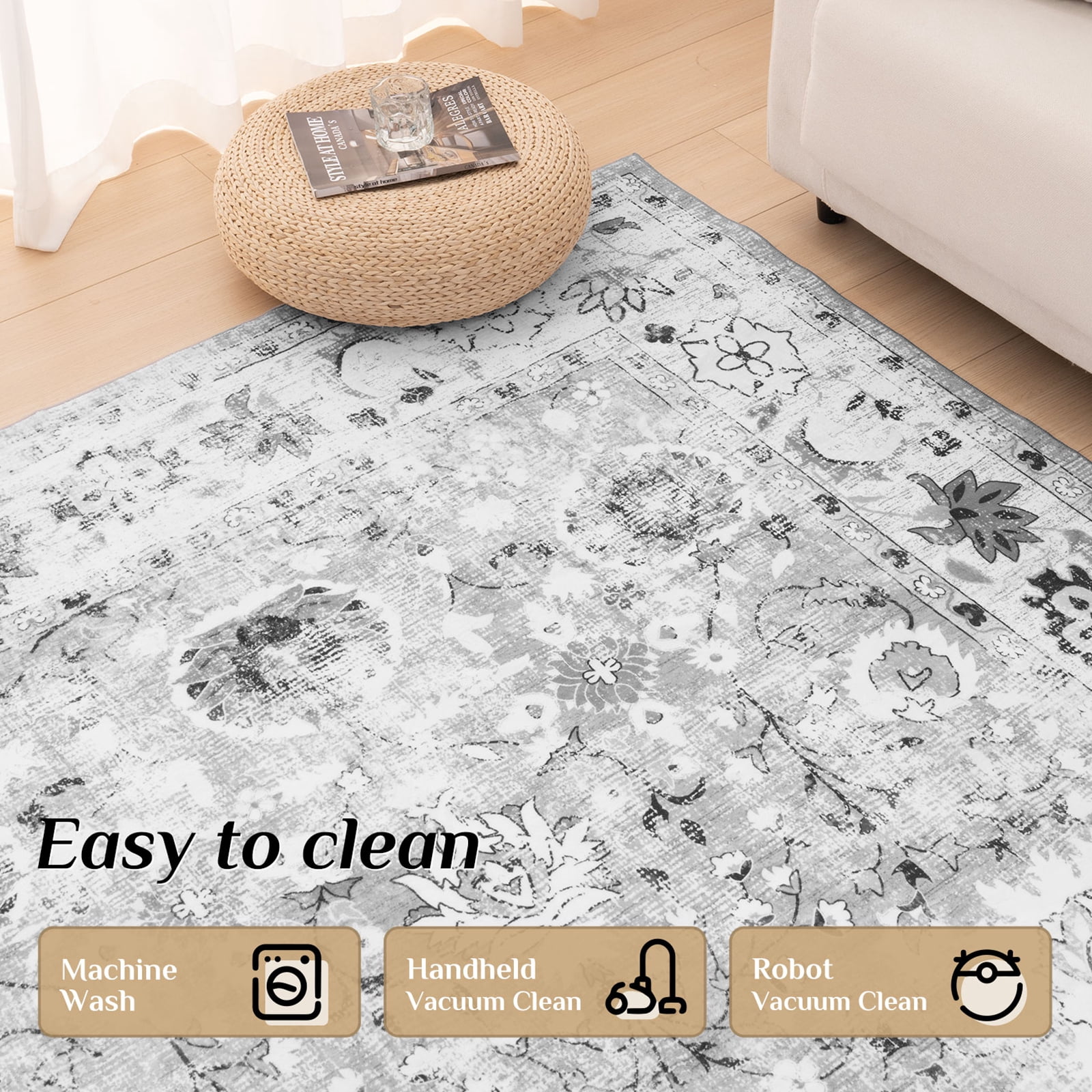 Cozylore 6'x9' Area Rugs for Living Room Modern Rug Soft Low Pile Non Slip Carpet Machine Washable Indoor Rug for Bedroom Dining Room, Gray