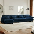 thumbnail image 4 of 166" Oversized Couch, 4 Seater Modular Sectional Sofa, Blue Large L Shaped Sectional Couches for Living Room, Fluffy Couch Set, 4 Seater, Velvet Cloud Couch with Ottoman, Sofas for Living Room, 4 of 12