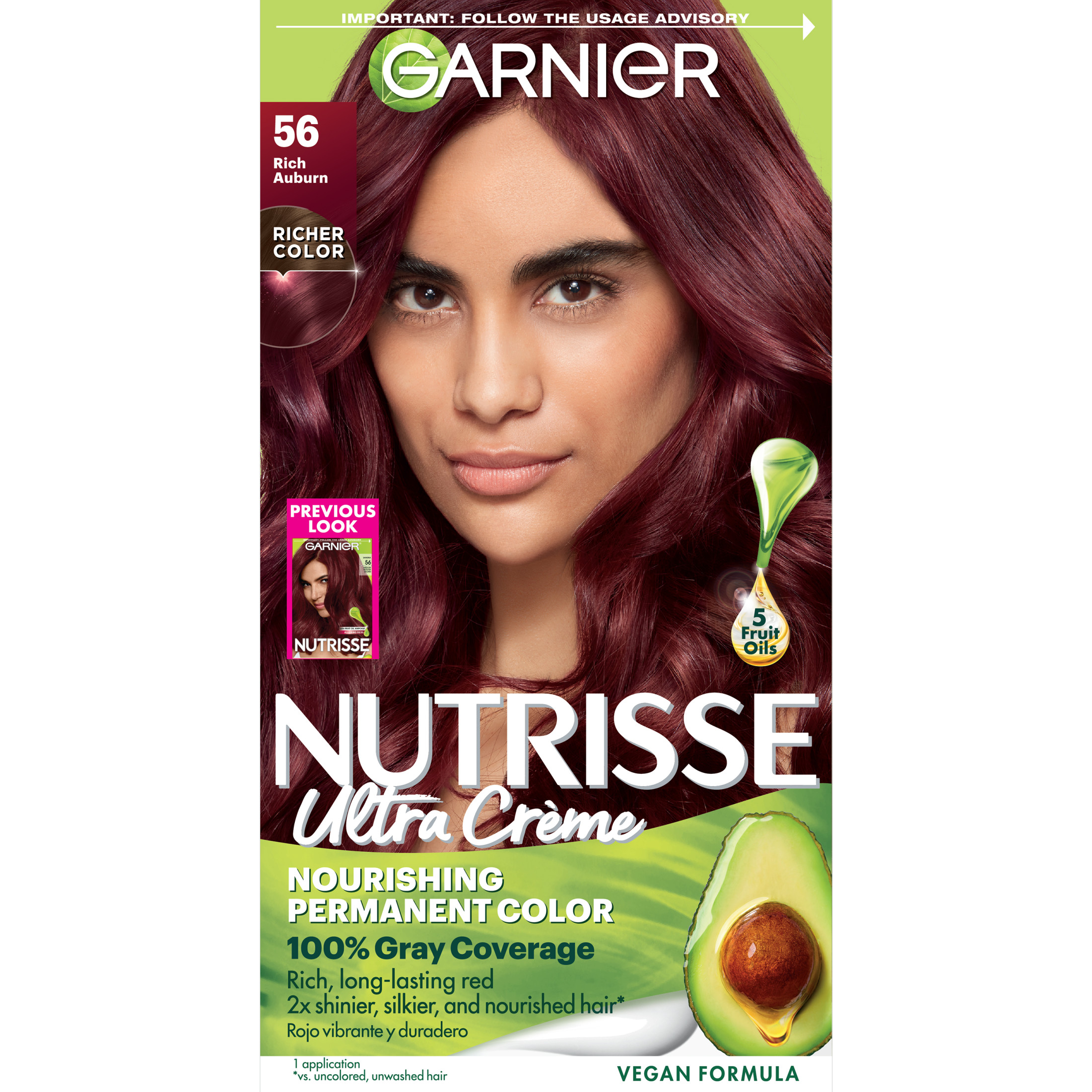 Garnier Nutrisse Nourishing Permanent Hair Color Creme, 56 Medium Reddish Brown (Sangria), 1 kit