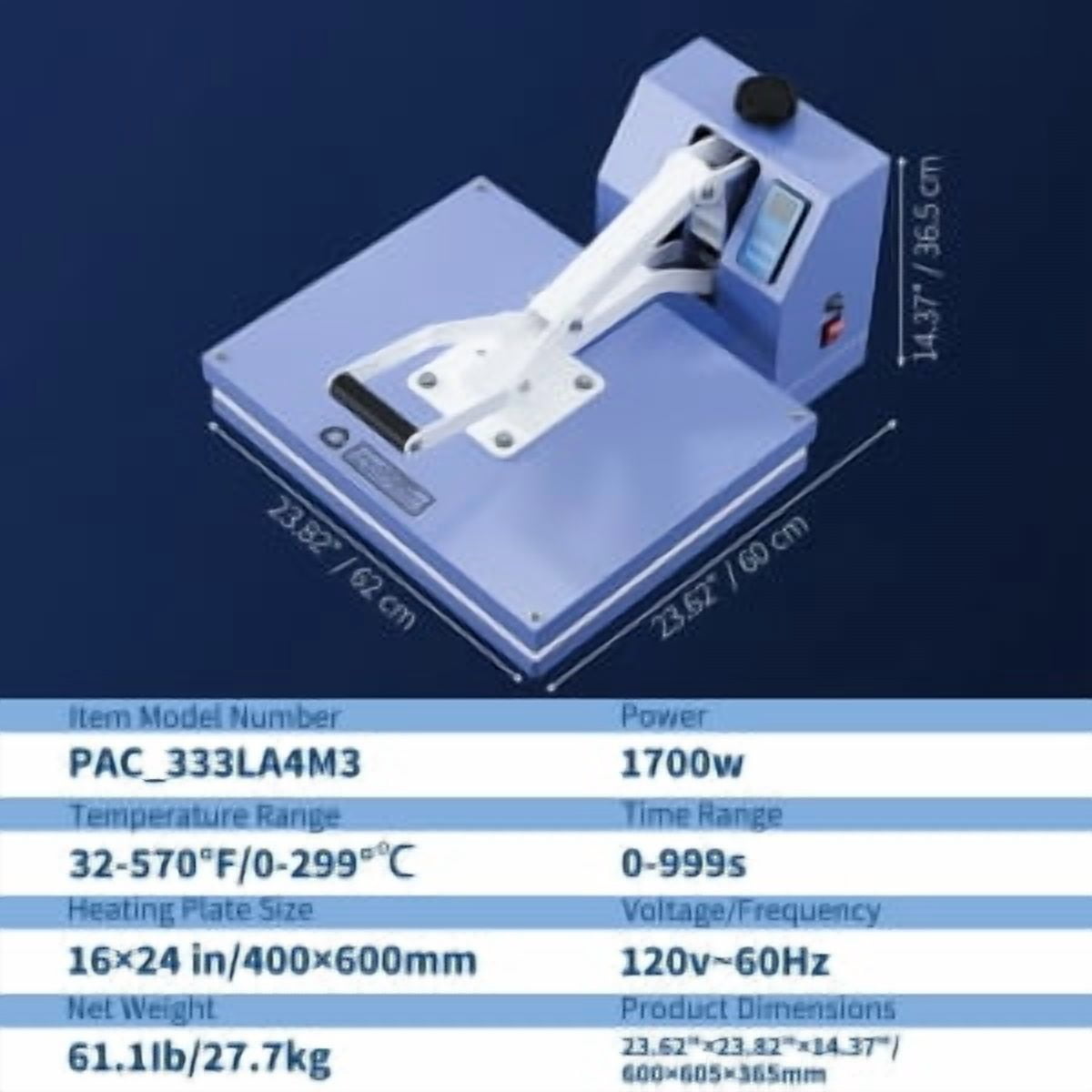 Juiluna 16x24 Heat Press, Digital Professional Sublimation Machine, Fast Heating, Industrial Quality with Adjustable Pressure Industrial Digital Heat Press Machine Sublimation for T-Shirt, Blue