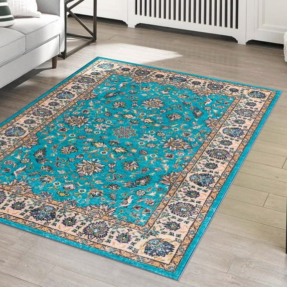 Unique Loom Medina Collection Area Rug - Hijaz (7' 10" x 10' 4" Rectangle Arctic Aqua Blue/Black)