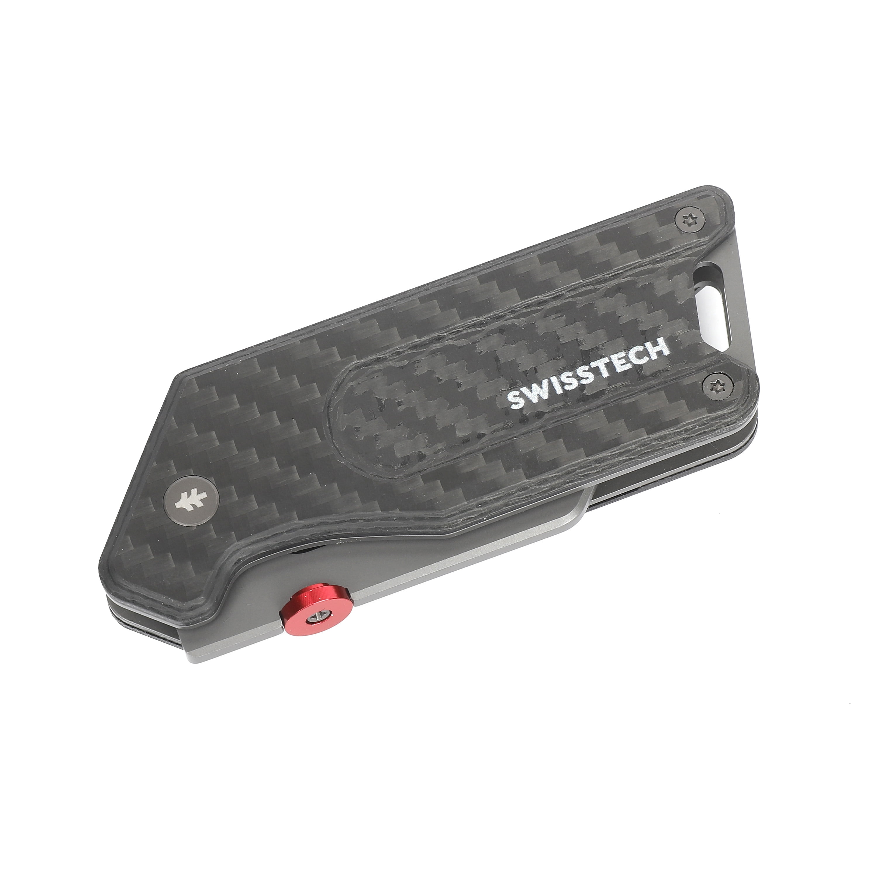 Swiss Tech 5.5" Ball Bearing Assisted Folding Pocket Knife, 2.5" AUS-8 Steel, 3" Carbon Fiber Handle with Money Clip, Multi-Color