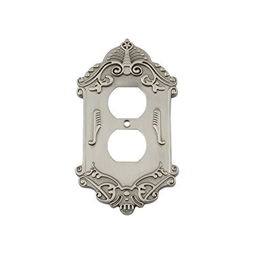 Nostalgic Warehouse 720016 Victorian Switch Plate with Outlet, Satin Nickel