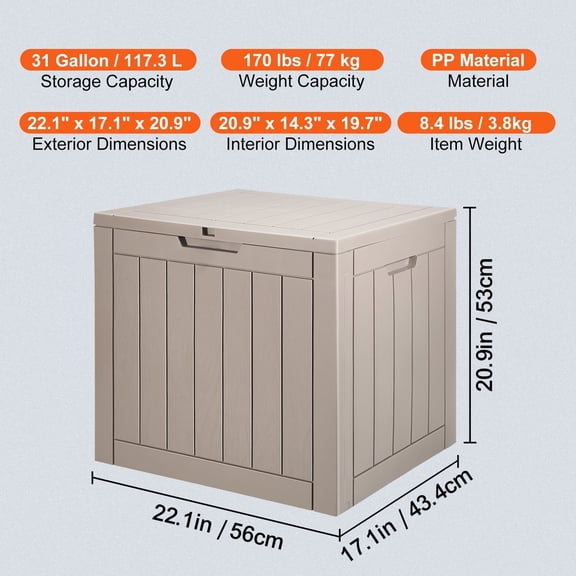 Extra Large Outdoor Storage Chest 31 Gallon, All-Weather Resin Deck Box for Garden Tools, Patio Cushions & Pool Toys (Grey)
