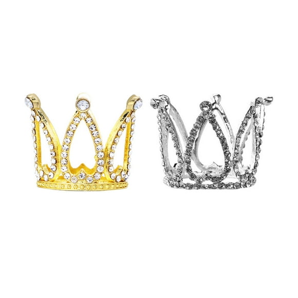 Shisuyan 2Pcs Cake Crown Toppers Silver Metal Crown Design for Wedding Cake