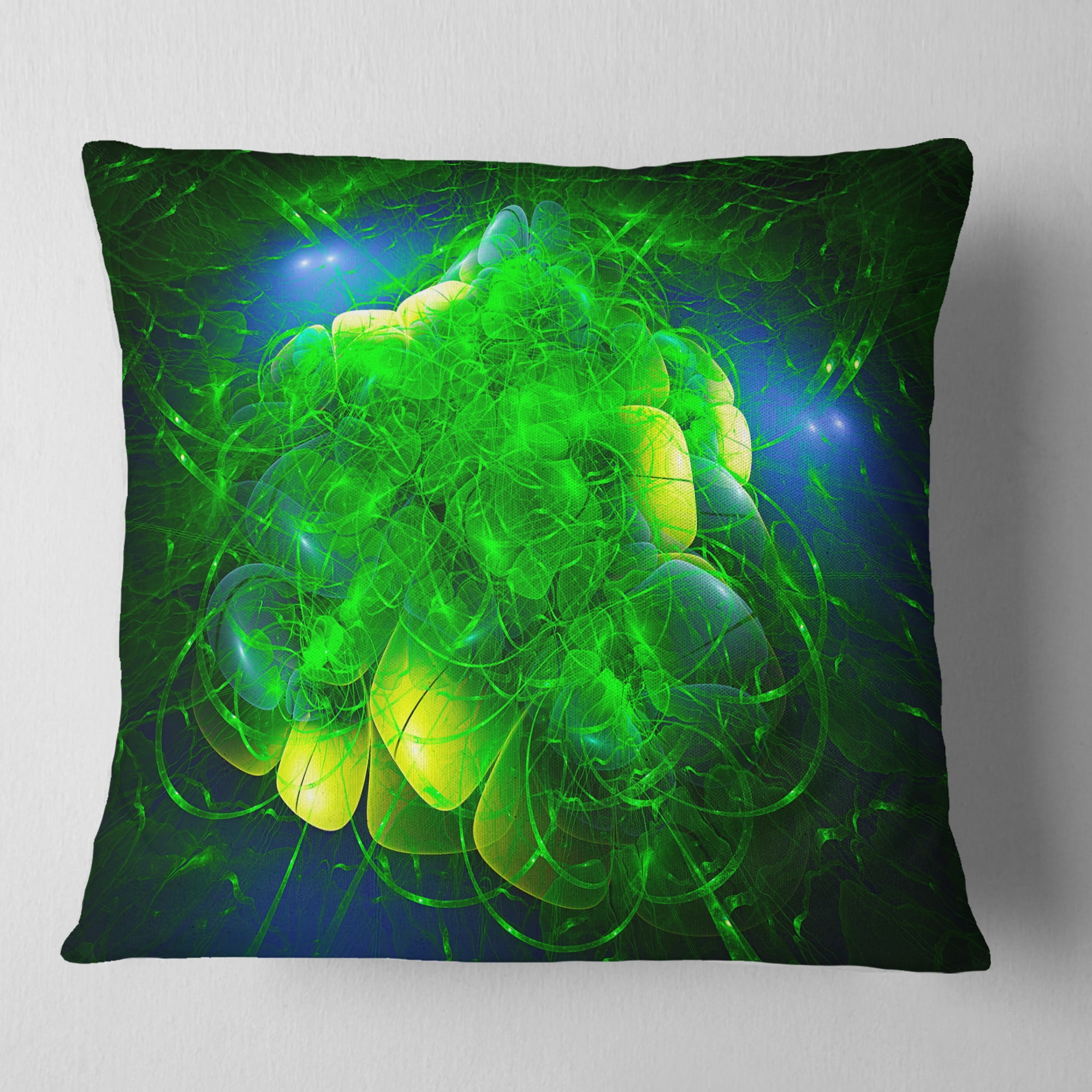 Designart Alien Mystical Flower Green - Floral Throw Pillow - 16x16