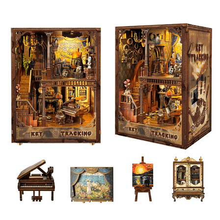 Strucwood DIY Book Nook Kit Key Tracking Wooden Puzzles with LED Dust Cover,3D Crafts Hobbies Gifts for Adults（SQ-31）