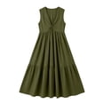 thumbnail image 4 of Oksale V Neck Dresses for Women with Pockets Loose Cozy Sleeveless Tank Dress Flowy Summer Maxi Dress for Vacation Army Green M, 4 of 8