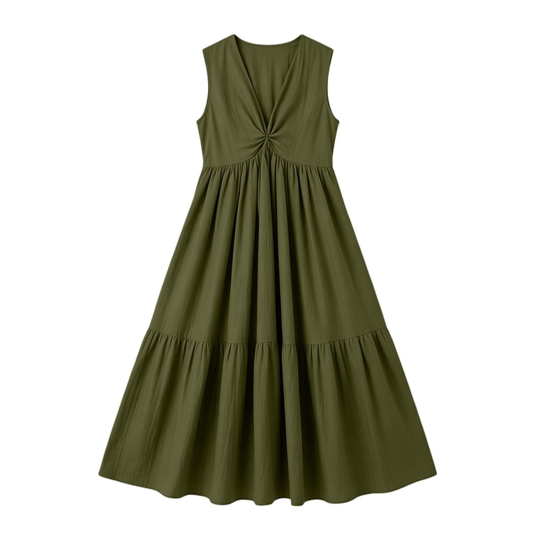 semi formal linen dresses asdoklhq Holiday Dresses for Women Semi Formal Linen Dress Ladies' Casual  V-neck Sleeveless Long Army Green XL