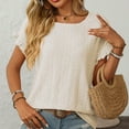 thumbnail image 5 of ZZwxWA Summer Tops for Women Dressy Casual Ruffle Short Sleeve Eyelet T Shirts Loose Fit Crewneck Pullover Blouses Solid Color, 5 of 7
