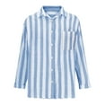 thumbnail image 4 of ABATAB Womens Button down Stripe Printed Shirts Cotton Linen Long Sleeve Classic Blouses Casual Collared Work Shirts Tops with Pockets(Large,Light Blue), 4 of 5