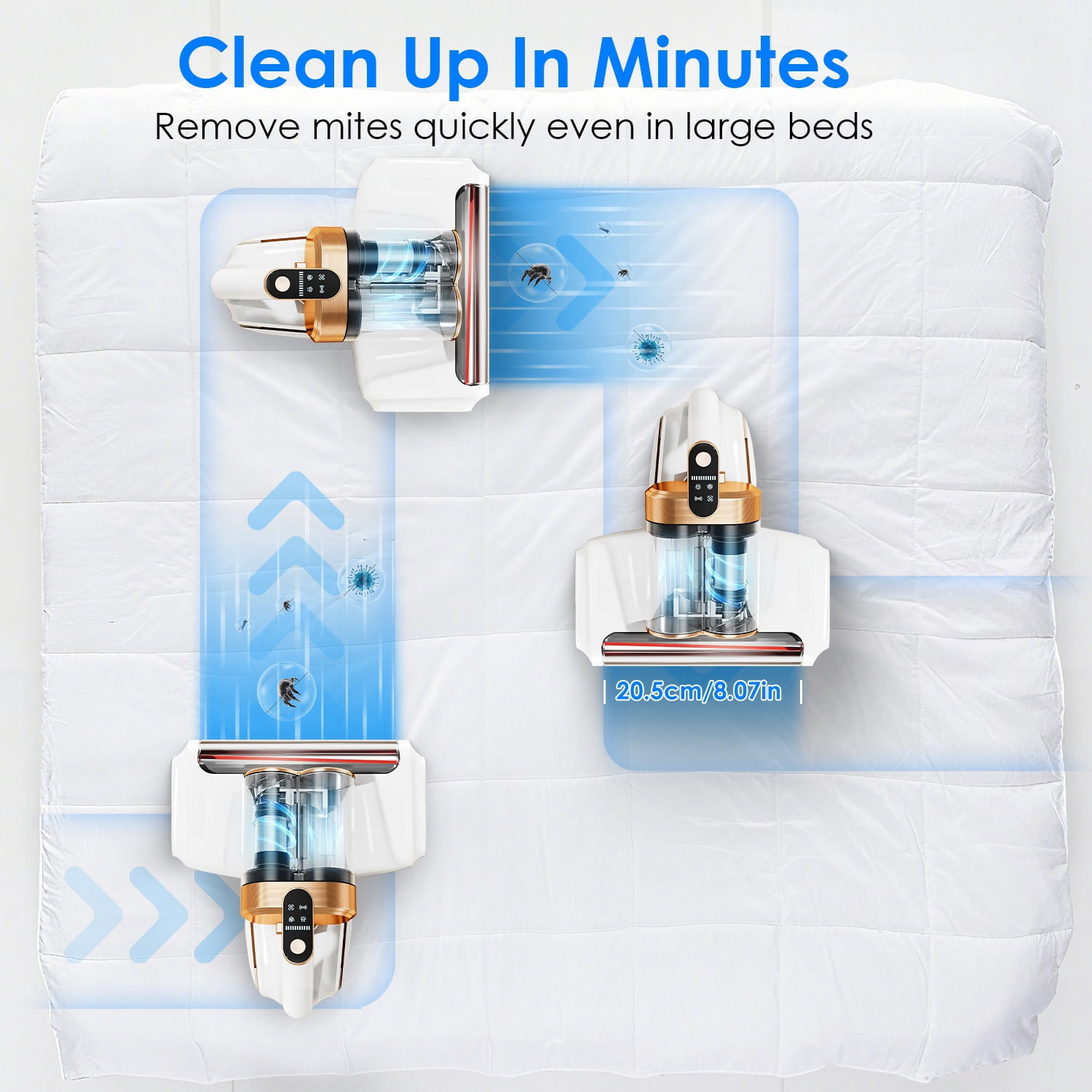 200W Cordless Mattress Vacuum Cleaner, 16KPA Strong Suction with UV & Ultrasonic Allergen Removal, 18000RPM Vibrating Brush Bed Vacuum for Mattress Carpet Pillow Crib - Beige