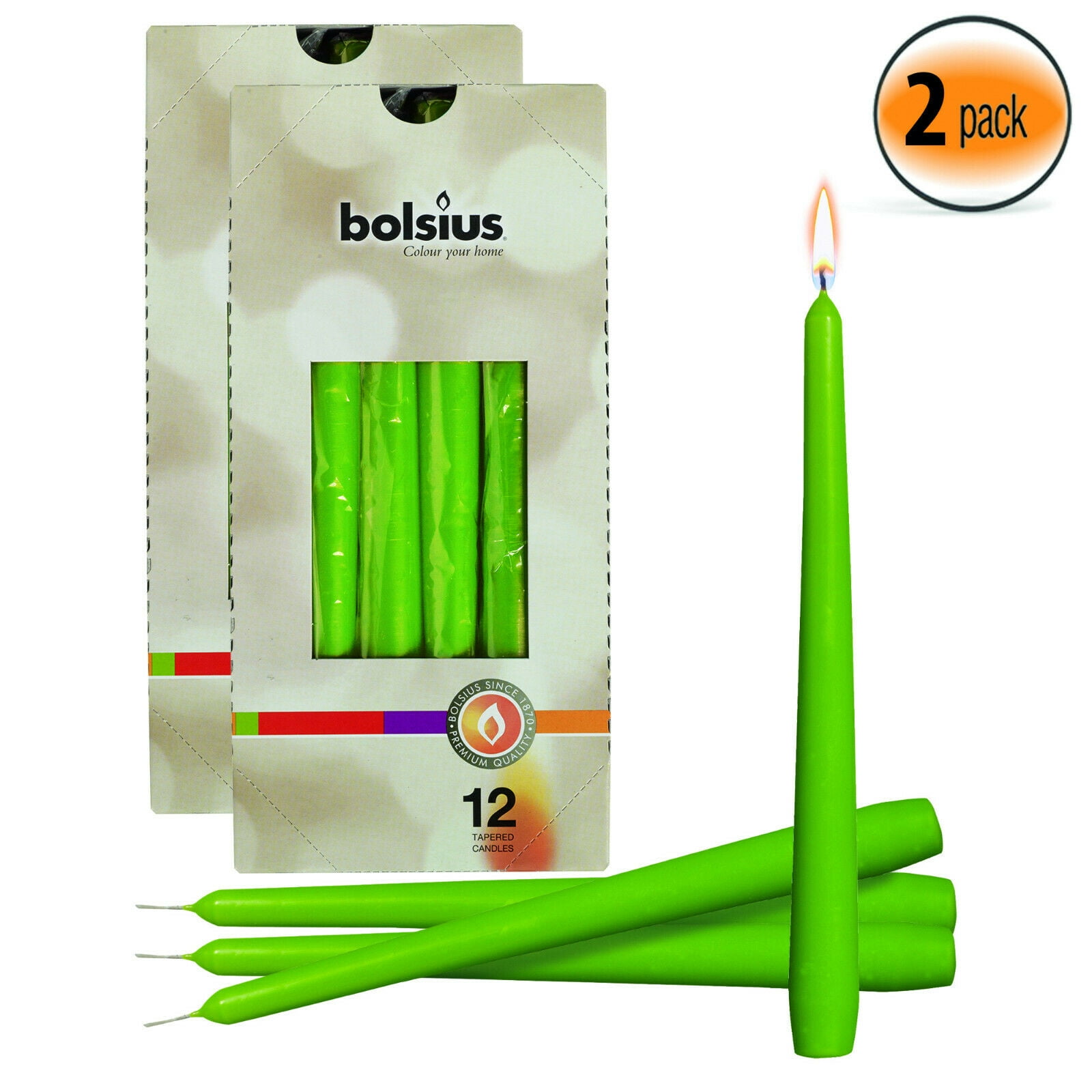 Bolsius Lime Green 10" Taper Unscented 7.5 Hours Slow Burning Candles