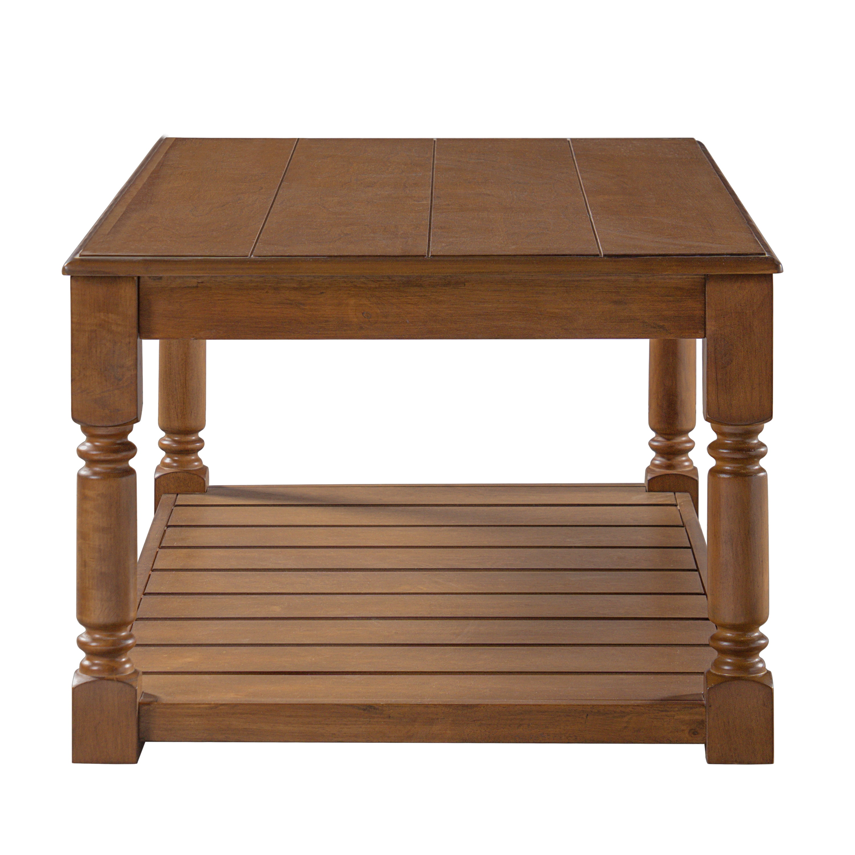 Garitin Coffee Table and Farmhouse Rectangular Center Table 45.3 Inch, Wooden Cocktail Table with Lower Storage Shelf for Living Room, Brown
